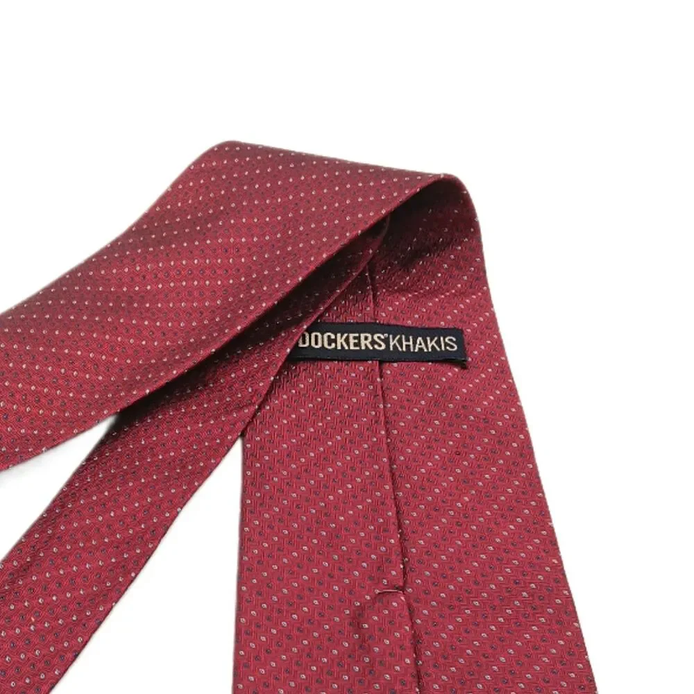 Dockers Khakis Silk Tie Mens 60” Burgundy Gray Dot Stripe Designer Wide New